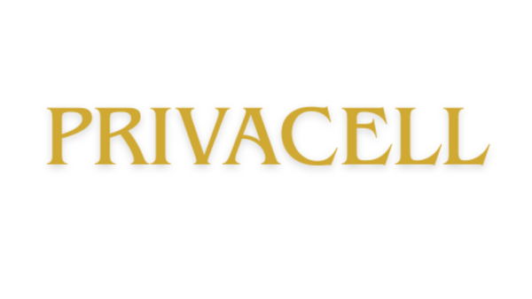 Gold 'PRIVACELL' logo on a white background